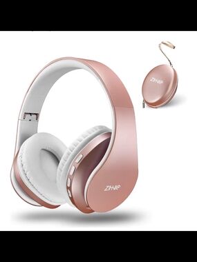 Rose Gold On-Ear Wireless Headphones with Carrying Case